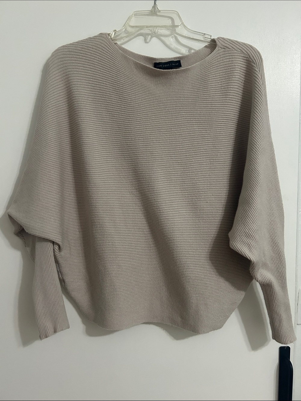 Joan Vass Neutral Ribbed Batwing Crewneck Sweater